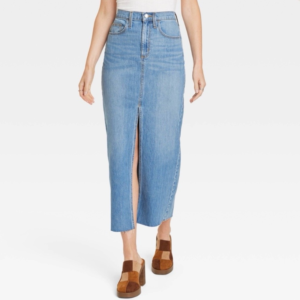 Universal Thread High-Rise Denim Midi Skirt - Universal Thread™ Medium Wash 14